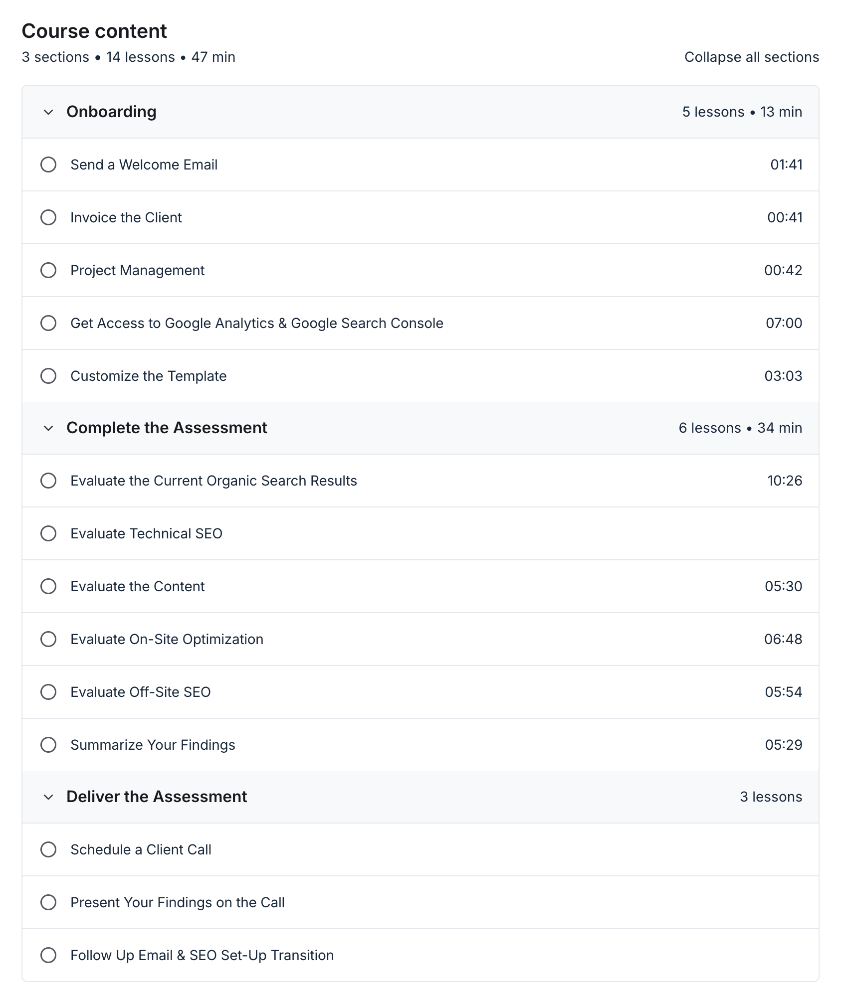 SEO Assessment Course Curriculum